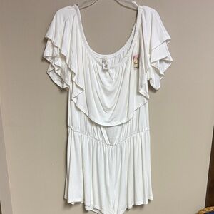 White Ruffled Short Sleeve Dress M
